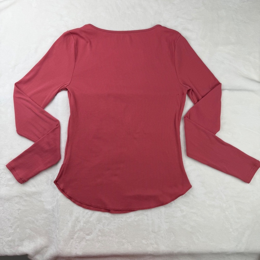 Old Navy Long Sleeve Top Split Neck Ribbed Knit Curved Hem Rose Pink Tall Size M - Picture 8 of 16
